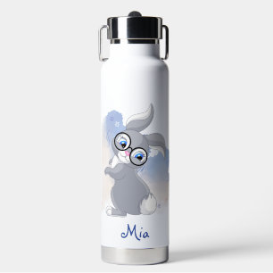 Cute Rabbit with Glasses Personalised Water Bottle