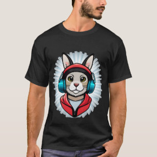 cute rabbit with headphones black T-Shirt