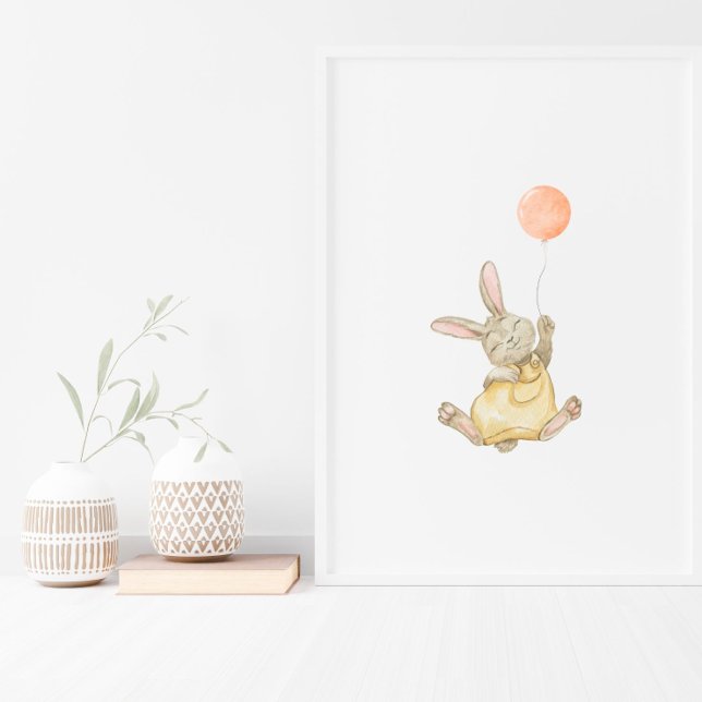 Cute Rabbit With Pink Balloon Nursery Poster (Creator Uploaded)