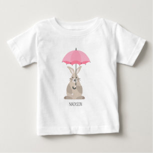 Cute rabbit with umbrella custom name  baby T-Shirt
