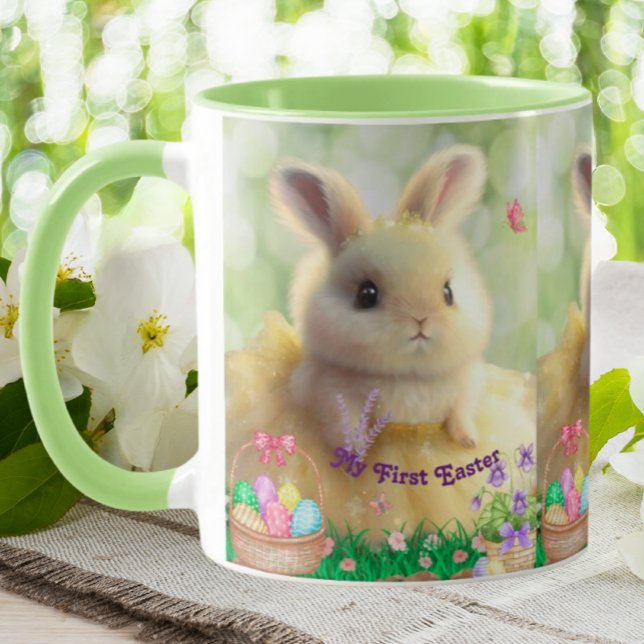 Cute Rabbit yellow dress First Easter Personalised Mug (Creator Uploaded)
