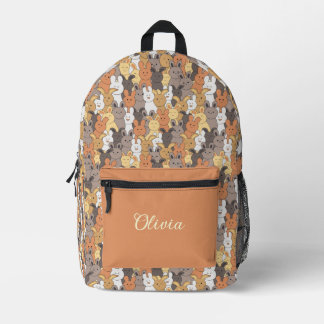 Cute Rabbits Custom Name Printed Backpack
