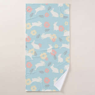 Cute Rabbits Flowers Pattern Bath Towel