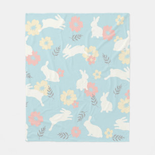 Cute Rabbits Flowers Pattern Fleece Blanket