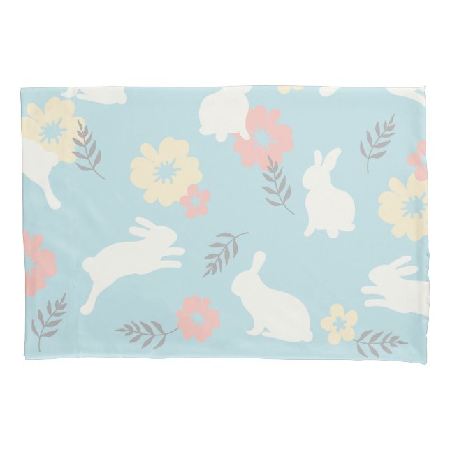 Cute Rabbits Flowers Pattern Pillowcase (Front)