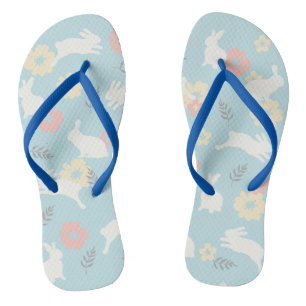 Cute Rabbits Flowers Pattern Thongs
