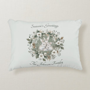 Cute Rabbits in a Floral Winter Wreath Decorative Cushion