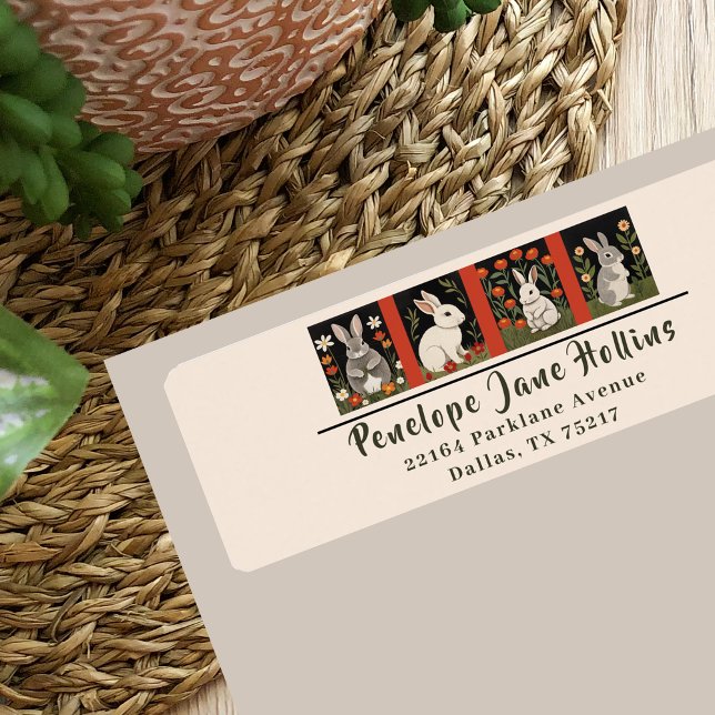 Cute Rabbits In A Row Return Address Label (Creator Uploaded)