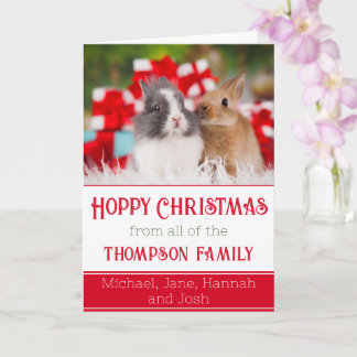 Cute Rabbits Photo Hoppy Christmas Folded Card