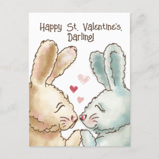 Cute Rabbits Valentine Postcard