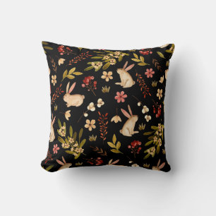 Cute Rabbits: Watercolor Hand-Drawn Pattern Cushion
