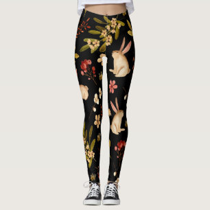 Cute Rabbits: Watercolor Hand-Drawn Pattern Leggings