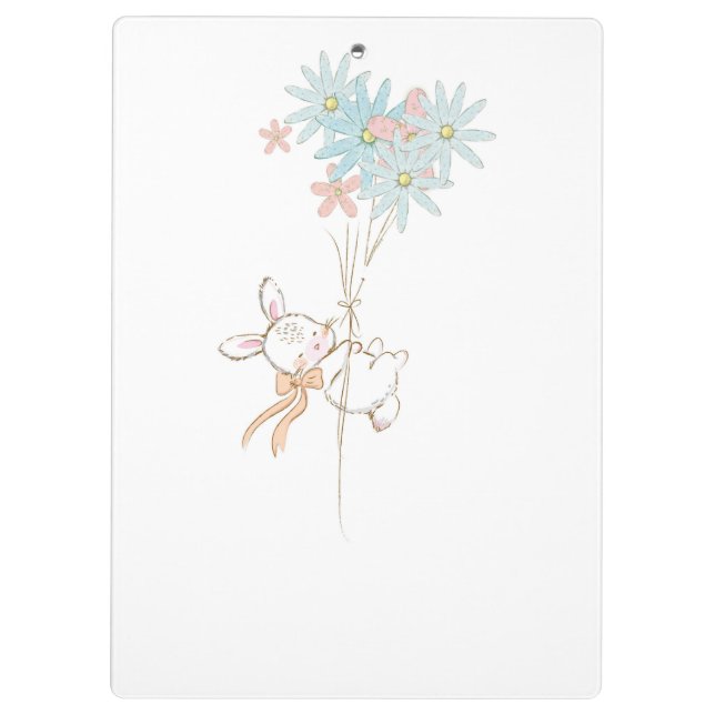Cute rabbits with flowers notebook clipboard (Back)