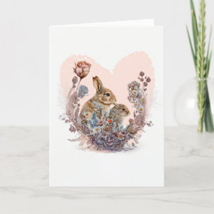 Cute Rabbits with Lovely Flowers Valentine's Day Holiday Card