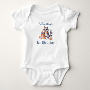 Cute Raccoon 1st Birthday Party Sublimation Custom Baby Bodysuit