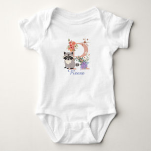Cute Raccoon Alphabet Letter R Baby Bodysuit