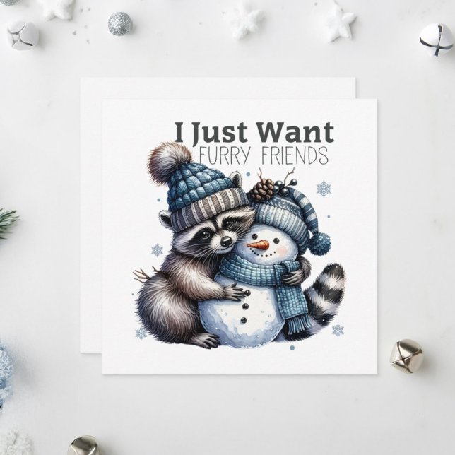 Cute raccoon and snowman. holiday card (Creator Uploaded)
