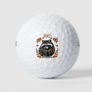 Cute Raccoon Animal logo Monogram Art Golf Balls