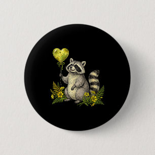 Cute Raccoon Balloon Heart Flowers Sweet Raccoon L 6 Cm Round Badge