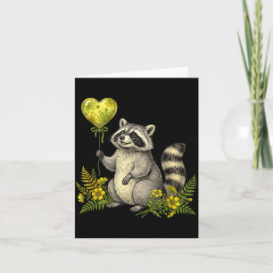 Cute Raccoon Balloon Heart Flowers Sweet Raccoon L Card