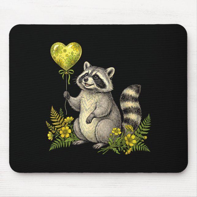 Cute Raccoon Balloon Heart Flowers Sweet Raccoon L Mouse Pad (Front)