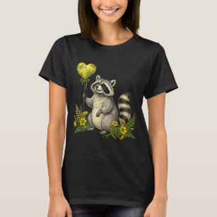 Cute Raccoon Balloon Heart Flowers Sweet Raccoon L T-Shirt