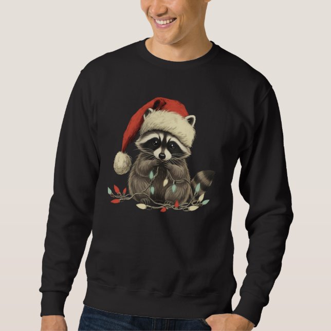 cute raccoon Chew Christmas Light Xmas Holiday Sweatshirt (Front)
