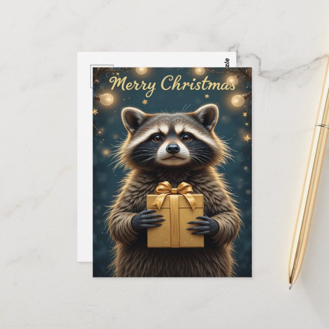 Cute Raccoon Christmas Cozy Winter Holiday  Postcard (Front/Back In Situ)