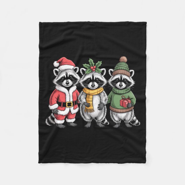 Cute Raccoon Christmas Funny Holiday Santa Claus A Fleece Blanket (Front)