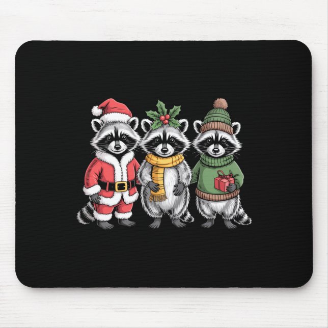 Cute Raccoon Christmas Funny Holiday Santa Claus A Mouse Pad (Front)