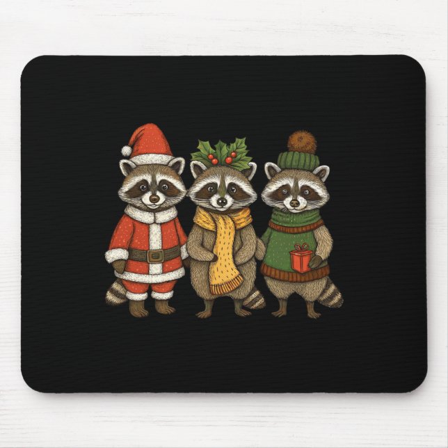 Cute Raccoon Christmas Funny Holiday Santa Claus A Mouse Pad (Front)