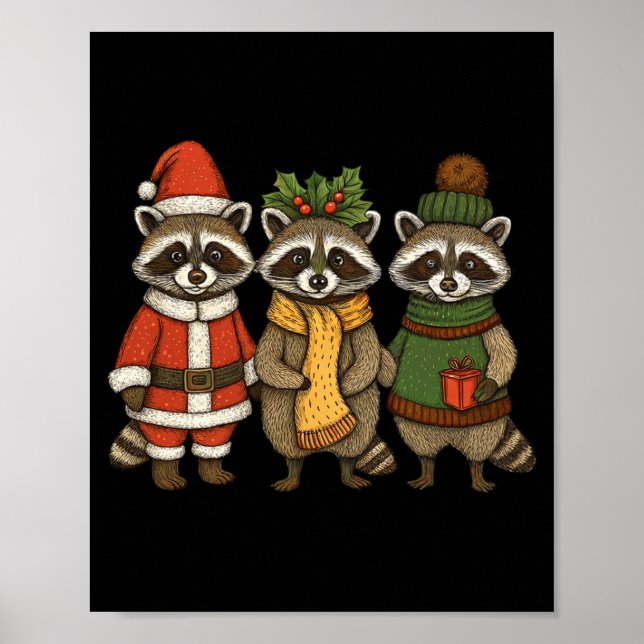 Cute Raccoon Christmas Funny Holiday Santa Claus A Poster (Front)