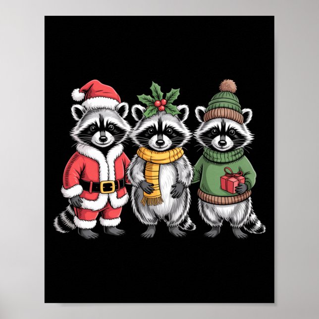 Cute Raccoon Christmas Funny Holiday Santa Claus A Poster (Front)