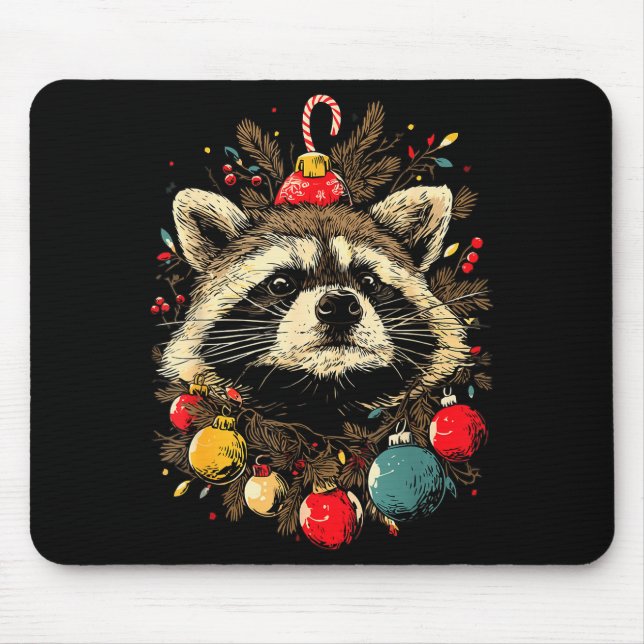 Cute Raccoon Christmas Ornaments Festive Xmas Fore Mouse Pad (Front)