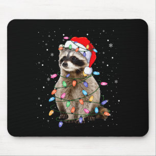 Cute Raccoon Christmas Tree Lights Pajama Raccoon  Mouse Pad