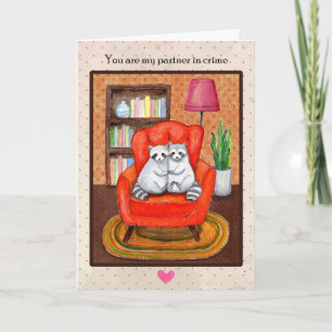 Cute Raccoon Couple Partner in Crime Funny Love Card