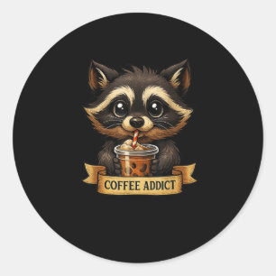 Cute Raccoon Drink Coffee Funny For Men Women Teen Classic Round Sticker