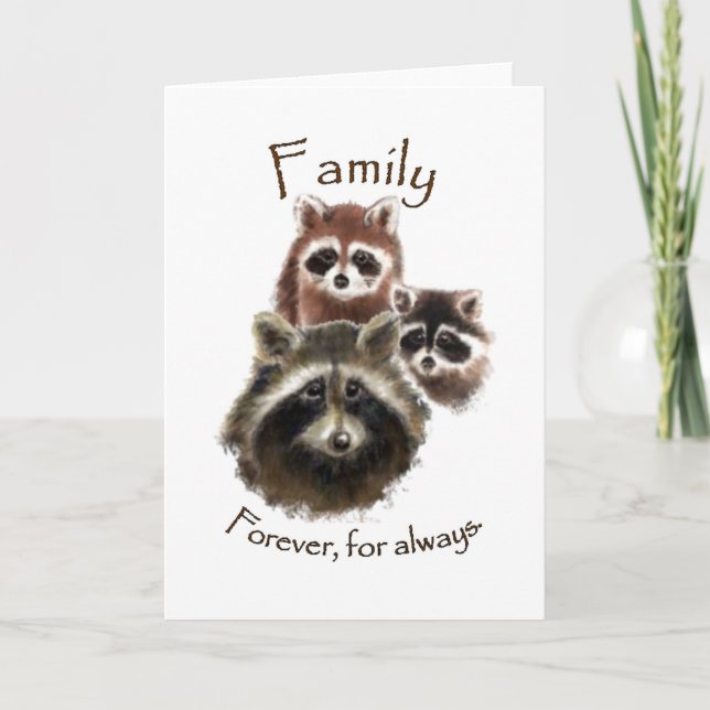 Cute Raccoon Family, Forever and Always, Quote Card (Front)