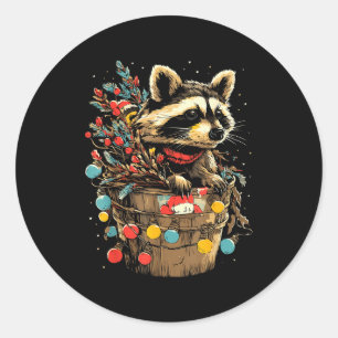 Cute Raccoon Festive Winter Scenery Forest Animal  Classic Round Sticker