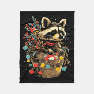 Cute Raccoon Festive Winter Scenery Forest Animal  Fleece Blanket