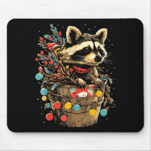 Cute Raccoon Festive Winter Scenery Forest Animal  Mouse Pad