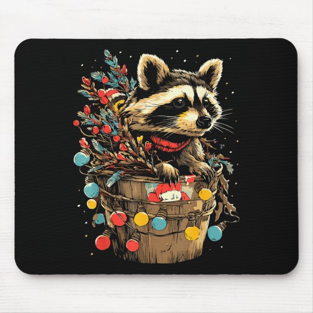 Cute Raccoon Festive Winter Scenery Forest Animal  Mouse Pad (Front)