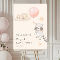 Cute Raccoon Flying Balloon Baby Shower Welcome