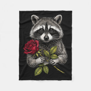 Cute Raccoon Holding A Red Rose Sweet Raccoon Love Fleece Blanket