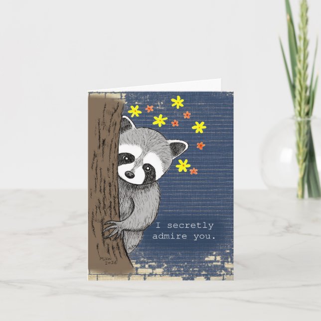 Cute Raccoon I secretly Admire You Unique Love Card (Front)