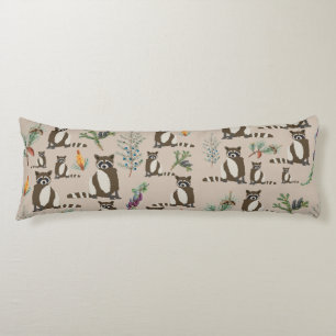 Cute Raccoon in Pine Forest Pattern   Body Cushion