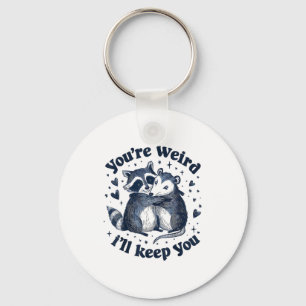 Cute Raccoon Opossum Hugging Quirky Couple Friends Key Ring