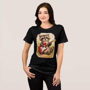 Cute Raccoon Playing Red Electric Guitar T-Shirt Tri-Blend Shirt