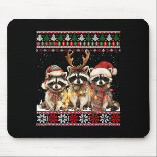 Cute Raccoon Santa Christmas Lights Ugly Xmas Swea Mouse Pad