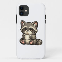 Cute Raccoon with Coffee – Cozy Kawaii Animal